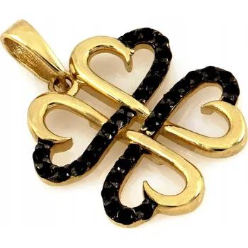 Přívěsek Zlatý přívěsek 585 čtyři srdce čtyřlístek s černými zirkony dárek