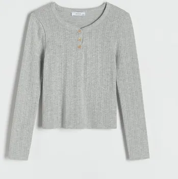 Reserved - Tričko s knoflíčky u výstřihu - světle šedá - 523EG-09M - 523EG-09M-116