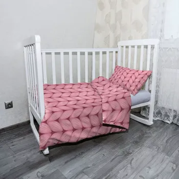 Povlečení Sablio Mikroplyšové dětské povlečení do postýlky Růžové pletení z vlny - 120x90 / 40x60