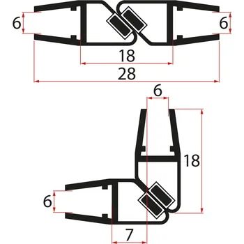 Gelco Set magnetických těsnění 45°pro sklo 6/6mm, 1900mm, černá - NDGS09B