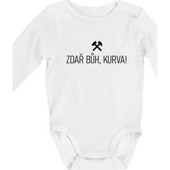 ZDAŘ BŮH, KURVA! - Body kojenecké s dlouhým rukávem - Dlouhý r. do 3 měs ( Bílá )