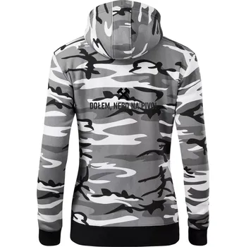Dámská mikina DOŁEM, NEBO NA PIVO!﻿ - Dámská mikina trendy zipper s kapucí - 2XL ( Šedý maskáč )