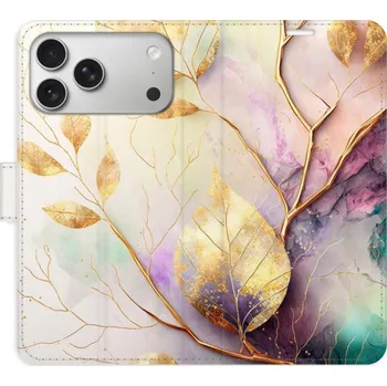 Pouzdro na mobilní telefon Flipové pouzdro iSaprio - Gold Leaves 02 - iPhone 17 Pro Max