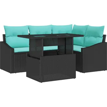 Zahradní lehátko Sada zahradních pohovek s polštářem 6 pcs Černá a krémová IM_3349003