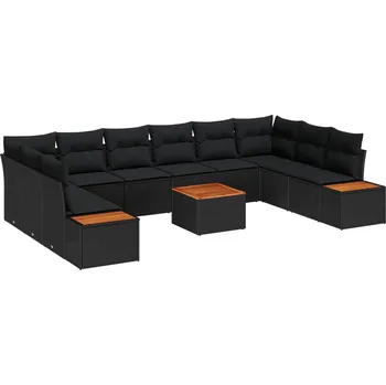 Zahradní pohovka Sada zahradních pohovek s polštářem 11 pcs Černá Poly ratan IM_3356848