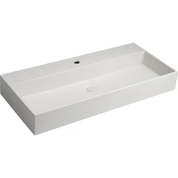 Umyvadlo Sapho QUADRADO betonové umyvadlo včetně výpusti, 96x44cm, bílý pískovec - AR467