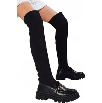 Dámské kozačky Dámské černé kozačky nad koleno, nazouvací, styl ponožkové boty ZY1312 - 41