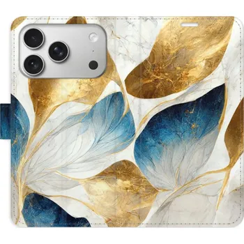 Pouzdro na mobilní telefon Flipové pouzdro iSaprio - GoldBlue Leaves - iPhone 17 Pro