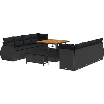 Zahradní pohovka Sada zahradních pohovek s úložištěm 11 pcs Černá Poly ratan IM_3363804