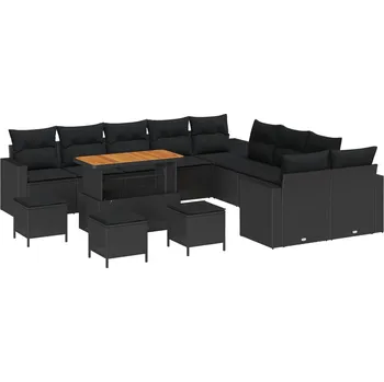 Zahradní pohovka Sada zahradních pohovek s polštářem 18 pcs Černá polyratan IM_3363629