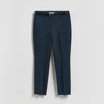 Dámské kalhoty Reserved - Cigaretové kalhoty s páskem - tmavomodrá - 173IS-59X - 173IS-59X-44