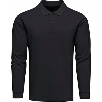 Pánské tričko Tričko pánské s dlouhým rukávem a límečkem Knoflíky Černá Premium M