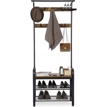 Botník Botník s lavicí Vasagle 72 x 183 x 33,7 cm černý, odstíny hnědé