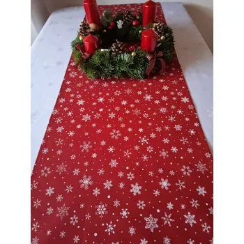 Vánoční dekorace Vánoční běhoun, červený, bílé vločky