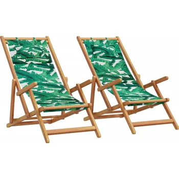 Skládací plážová křesla 2 ks vzor listů textil a masivní dřevo IM_3214489