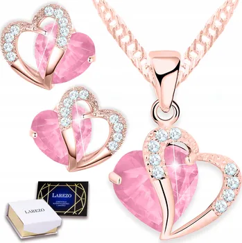 Náhrdelník Sada šperků Pozlacený náhrdelník a Náušnice Růžové křišťálové srdce