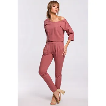 Dámský overall MOE dámský overal růžový ležérní (pro běžné nošení) 3/4 rukáv dlouhý velikost M