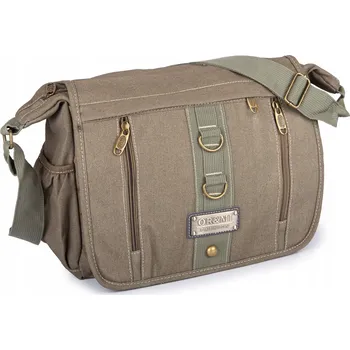 Velká pánská látková taška přes rameno s klopou, plátno ve vintage khaki stylu