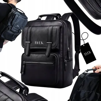 Městský batoh BATOH PÁNSKÝ ČERNÝ MĚSTSKÝ DO ŠKOLY PRÁCE KOŽENÝ EKO KŮŽE