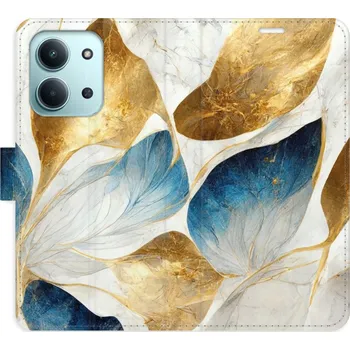 Pouzdro na mobilní telefon Flipové pouzdro iSaprio - GoldBlue Leaves - Xiaomi Redmi 15C