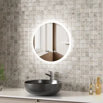 Zrcadlo Erga Deam, kulaté LED zrcadlo 50cm, 3 barvy světla, přední osvětlení, vyhřívací podložka proti zapaření, ERG-V01-Deam-5050-CL