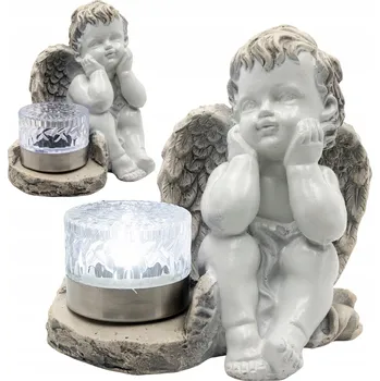 Smuteční dekorace HŘBITOVNÍ SVÍČKA Sádrová Figurka na Hrob Anděl Andílek Sádrový SOLÁRNÍ LAMPA LED