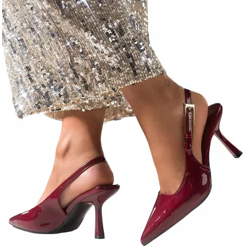 Dámské lodičky LODICKY Bordó Dámské LAKOVANÉ Jehlové Podpatky Otevřená Pata NA PODPATKU vel. 38