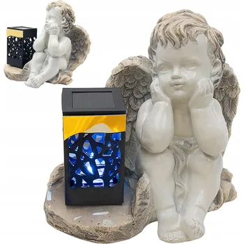 Smuteční dekorace HŘBITOVNÍ SVÍČKA Sádrová Figurka na Hrob Anděl Andílek Sádrový SOLÁRNÍ LAMPA LED