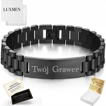 Náramek Pánský náramek s gravírováním pancíř černý jako dárek nastavitelný OCEL