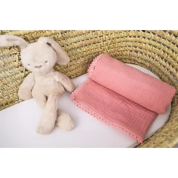 Dětská deka Baby Nellys Luxusní jednovrstvá mušelínová dětská deka, 75 x 100 cm, růžová