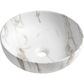 Umyvadlo Sapho RONDANE keramické umyvadlo na desku Ø 41cm, bianco carrara - AR435BC