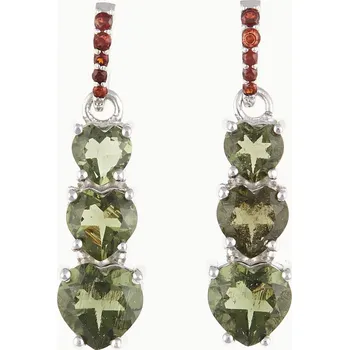 Náušnice My Moldavite Stříbrné náušnice s vltavíny a granáty- srdce 228G-2