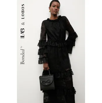 Kabelka Kožená kabelka Bonded by Answear.LAB & LOBOS MIDI Q z przypinką BOW černá 99X, vel. ONE SIZE