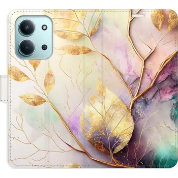 Pouzdro na mobilní telefon Flipové pouzdro iSaprio - Gold Leaves 02 - Xiaomi Redmi 15C