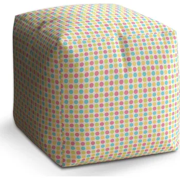 Taburet Sablio Taburet Cube Veselé barevné puntíky: 40x40x40 cm