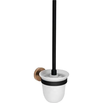 WC štětka Sapho LARISSA WC štětka závěsná, mléčné sklo, černá/měď mat - WS008BC