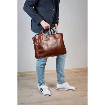 Taška na notebook Brødrene , přírodní kůže, logo