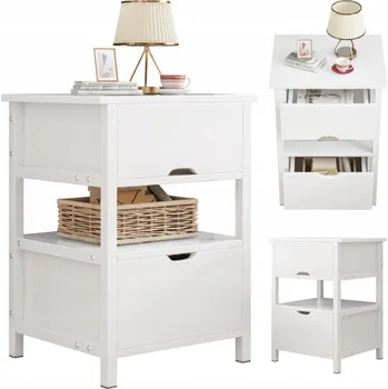 Noční stolek Noční stolek Rebiko bílý se 2 zásuvkami, skandinávský styl
