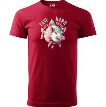 Sablio Tričko s potiskem pro rybáře Zase kapr jako prase - červené 5XL