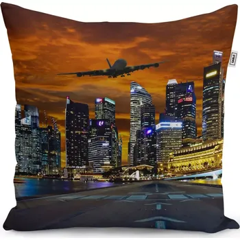 Polštář Sablio Polštář Letadlo nad mrakodrapy - 60x60 cm