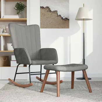 Křeslo zahrada-XL Houpací křeslo se stoličkou světle šedé samet 327754