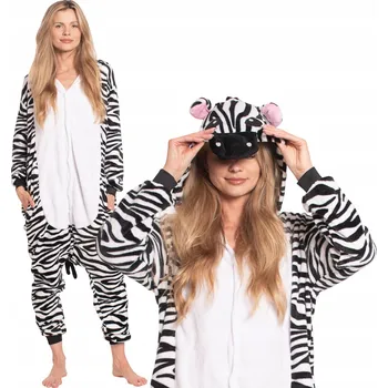 Dámské noční prádlo Dámské pyžamo kombinéza Kigurumi Onesie kostým Zebra bílo-černá 165-175 L