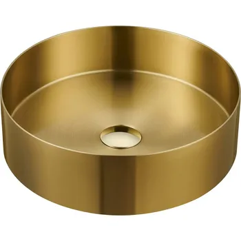 Umyvadlo Sapho AURUM nerezové umyvadlo na desku, průměr 38cm, včetně výpusti, zlato mat - AU201