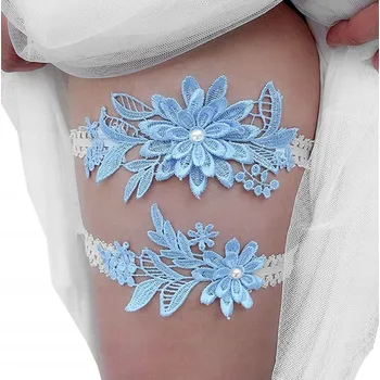 Podvazkový pás SVATEBNÍ PODVAZEK podvazky svatební 2 kusy SADA PODVAZKŮ bílá modrá