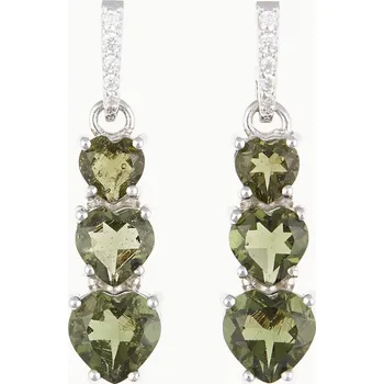 Náušnice My Moldavite Stříbrné náušnice s vltavíny a zirkony - srdce 228Z-2