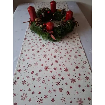 Vánoční dekorace Vánoční běhoun, bílý, červené vločky