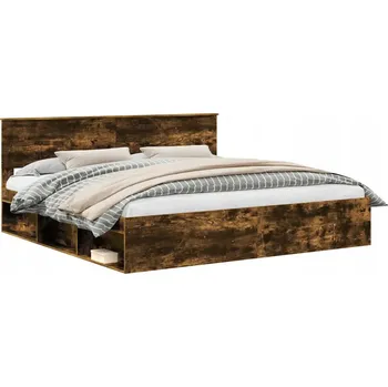 Postel Rám postele Kouřový dub 200 x 200 cm Masivní borové dřevo