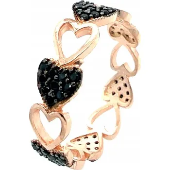 Prsten Pozlacený prsten prstýnek s černými srdíčky