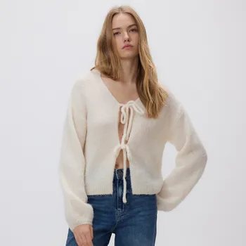 Dámský svetr Reserved - Kardigan s příměsí vlny z alpaky - krémová - 598IN-01X - 598IN-01X-XL