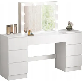 Toaletní stolek TOALETKA Z LUSTREM Z SZUFLADAMI BÍLÁ TOALETKA SE ZRCADLEM A ZÁSUVKAMI PRO LÍČENÍ GLAMOUR MODERNÍ LOFT